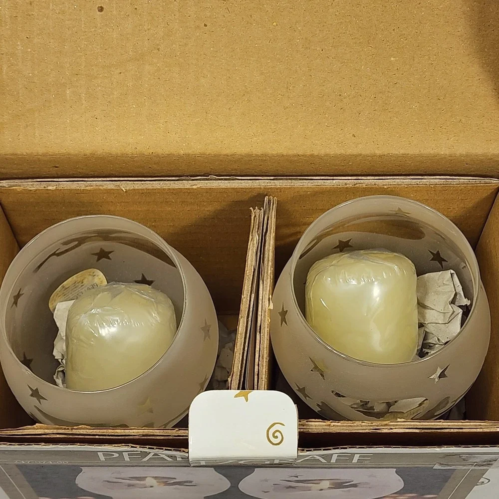 Vintage 2000 Pfaltzgraff White Angel Mini Floating‎ Pillar Candle Set (2) NIB